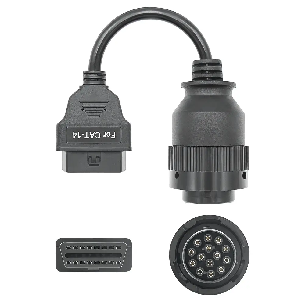Cablu adaptor Catterpillar CAT-14 pin Deutsch femela → OBD-II 16 pin femela pentru utilaje grele, excavatoare, generatoare si incarcatoare