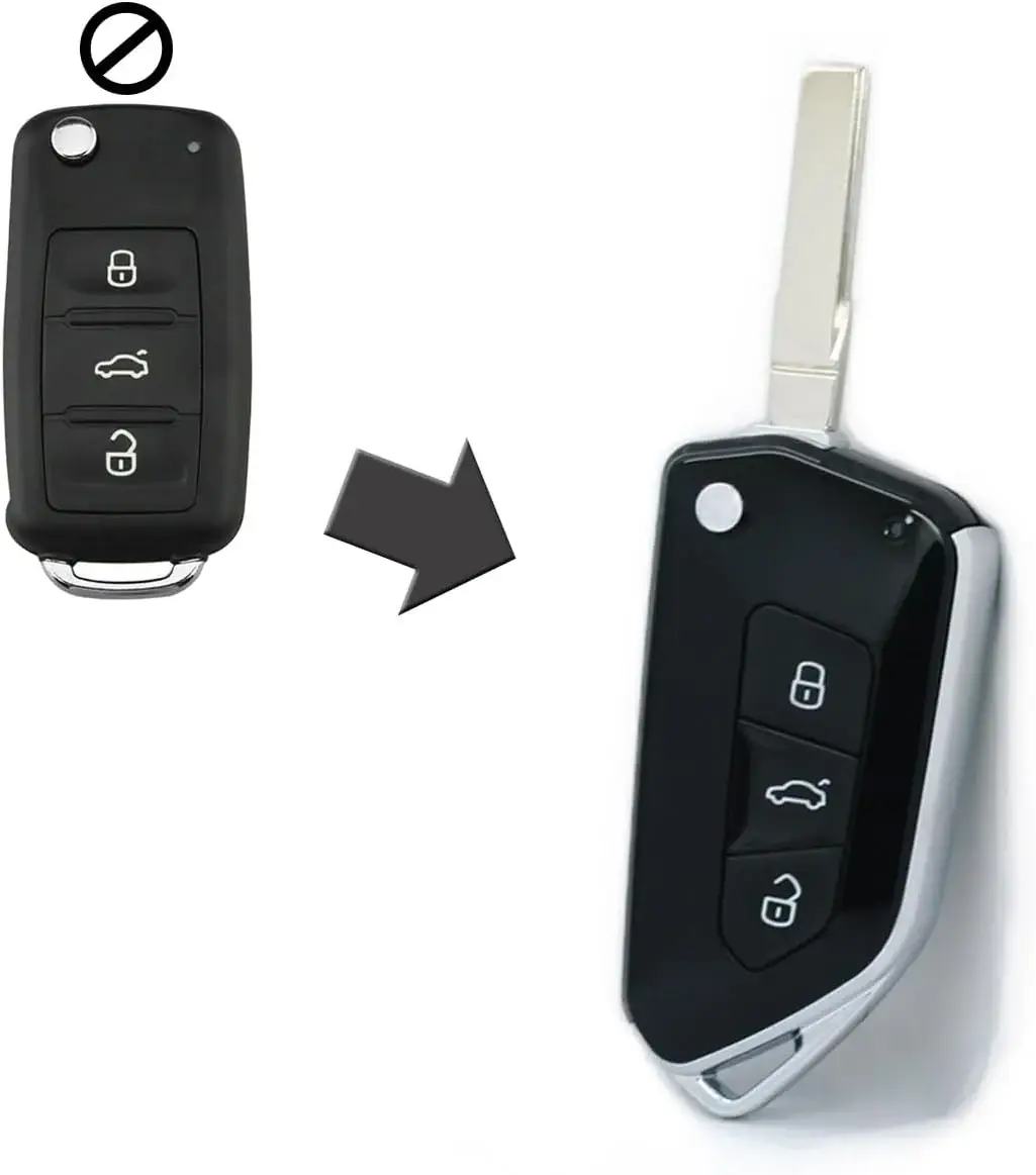Carcasa Cheie Auto tip Briceag Techstar Modificata, 3 Butoane, Compatibila Volkswagen Golf 5, Passat B6, Touran, Jetta, Skoda Octavia 2 – design sport, model imbunatatit