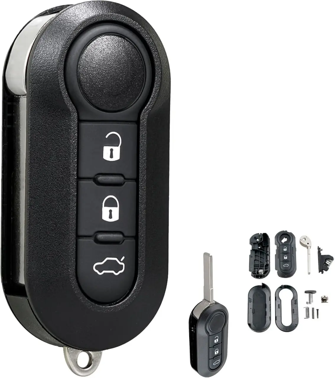 Carcasa Cheie Auto Techstar tip Briceag cu 3 butoane si lama, compatibila Opel Combo D, Fiat 500, Panda, Punto, Bravo, Ducato, Citroen Jumper, Peugeot Boxer – model flip key
