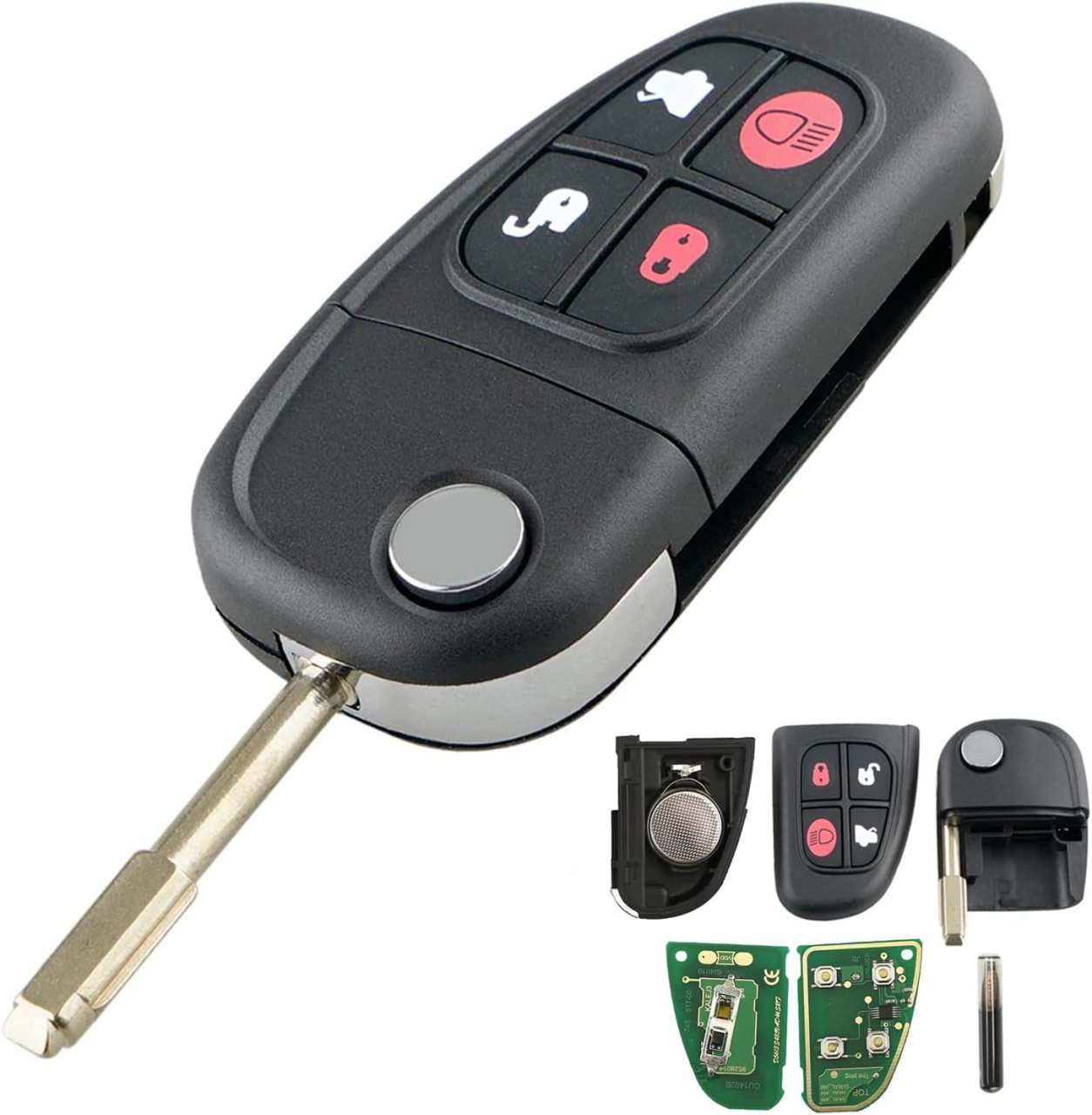 Cheie Auto Completa Programabila 433MHz, cu 4 butoane, cip 4D60, compatibila Jaguar X-Type, S-Type, XJ, XJR, XK, XF, cu electronica si lama FO21, FCCID: NHVWB1U241