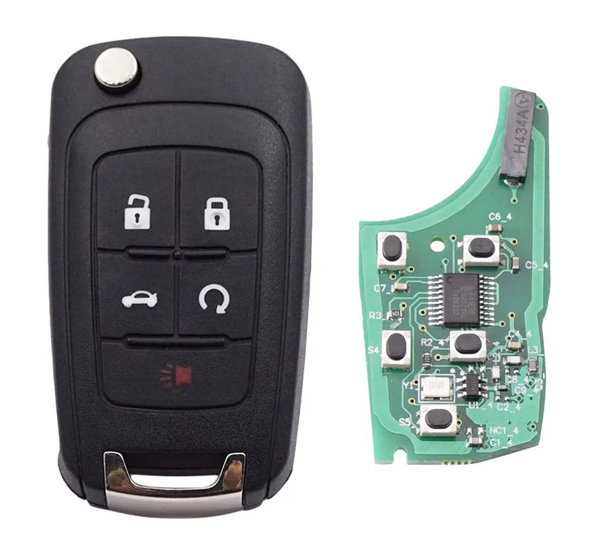 Cheie Auto Completa Programabila, Compatibila Chevrolet Captiva, Cruze, Malibu, Opel Antara, cu 4+1 butoane, frecventa 433MHz, cip ID46, smart key cu baterie si electronica