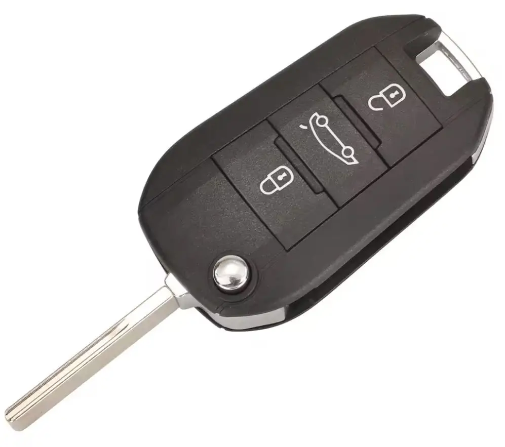 Cheie auto completa si programabila Techstar, compatibila cu Citroen Peugeot, 3 butoane, 433MHz, chip ID46 PCF7941, lama HU83