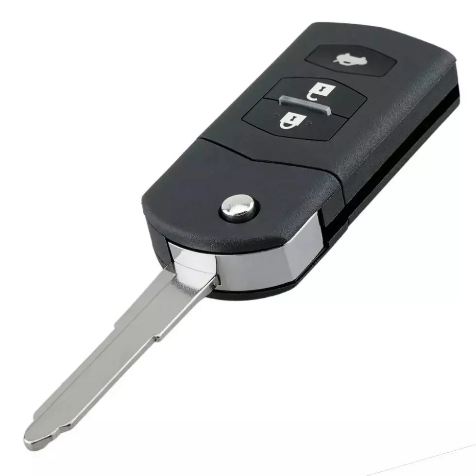 Carcasa Cheie Auto Completa tip Briceag Techstar, cu 3 Butoane, 433MHz, SKE126-01, Cip ID63 80bit – Compatibila Mazda 2, 3, 5, 6, 8, Baterie inclusa