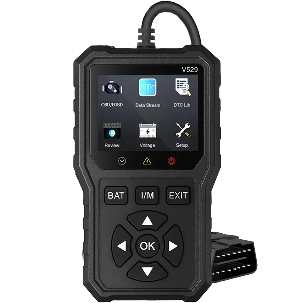 Tester auto diagnoza OBD2 Foxsur V529, test baterie, DTC Lookup, 10 limbi, coduri motor, senzor O2, EVAP, Freeze Frame, I/M, Negru