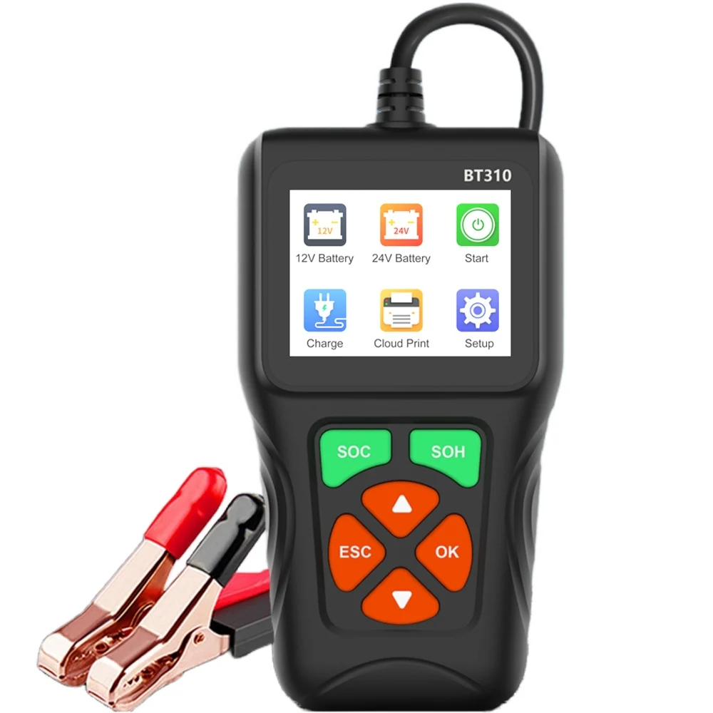 Tester baterii auto Techstar BT310, 12V/24V, afisaj color 2.8", test CCA, SOC/SOH, rezistenta interna, test incarcare, tipuri AGM/GEL/EFB, Cloud Print
