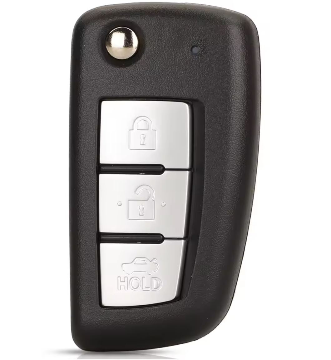 Carcasa cheie auto pliabila Techstar compatibila cu Nissan Qashqai, Juke, Sunny, 3 butoane, buton HOLD portbagaj, lama inclusa, fara electronica