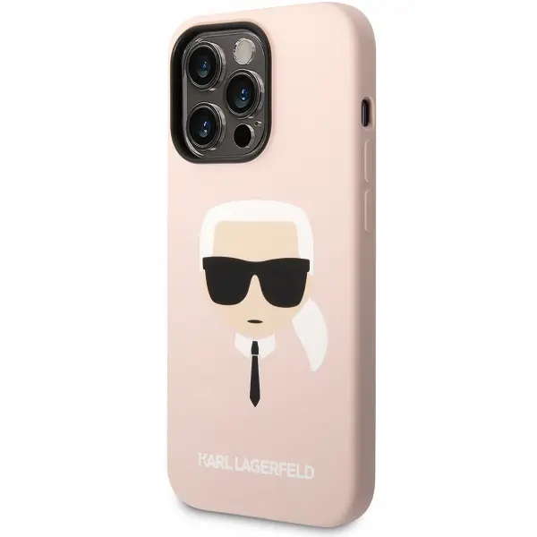 Husa pentru Apple iPhone 14 Pro Max, Karl Lagerfeld, Silicone Karl's Head, Roz