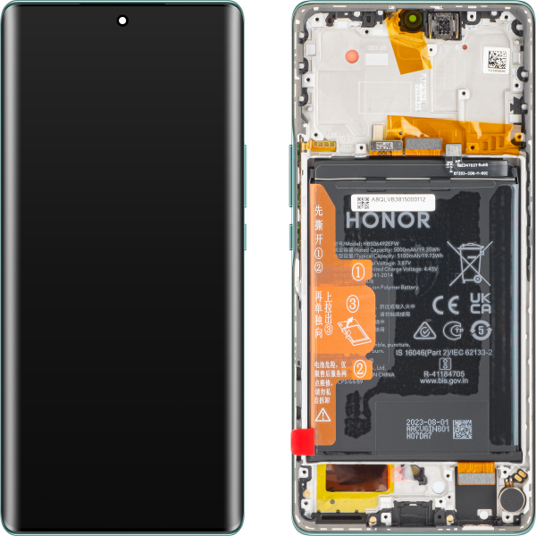 Display cu Touchscreen Honor Magic5 Lite / X9a, cu Rama si Acumulator, Verde (Emerald Green), Service Pack 0235AEMX