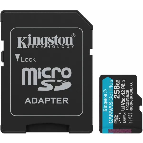 Card Memorie microSDXC Kingston Canvas Go Plus Android A2, 256Gb, Clasa 10 / UHS-1 U3, Cu Adaptor SDCG4/256GB