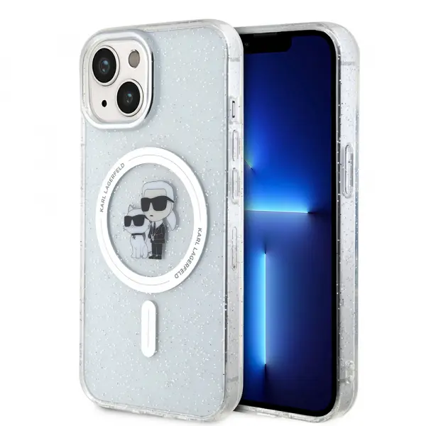 Husa MagSafe pentru Apple iPhone 15 Plus, Karl Lagerfeld, Glitter Karl & Choupette, Transparenta
