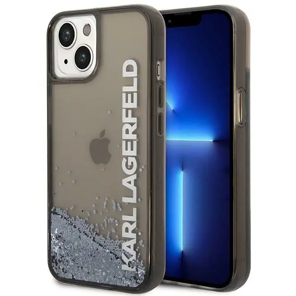 Husa pentru Apple iPhone 14 Plus, Karl Lagerfeld, Liquid Glitter KL Logo, Neagra