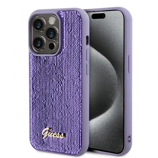 Husa pentru Apple iPhone 15 Pro Max, Guess, Sequin Script Metal, Mov