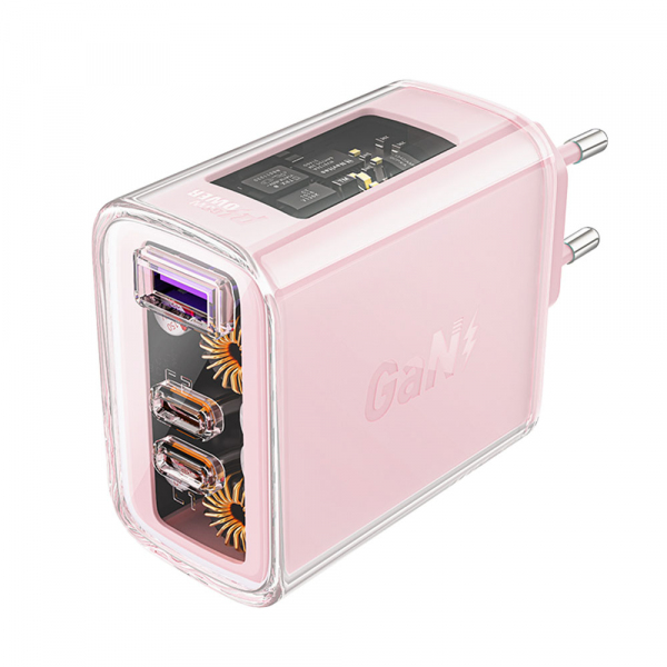 Incarcator Retea Acefast A45 Exploration, 65W, 3.25A, 1 x USB-A - 2 x USB-C, Roz