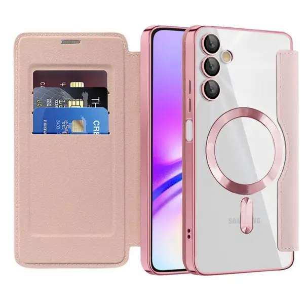 Husa MagSafe pentru Samsung Galaxy A05s A057, Techsuit, SmartMag Book, Roz