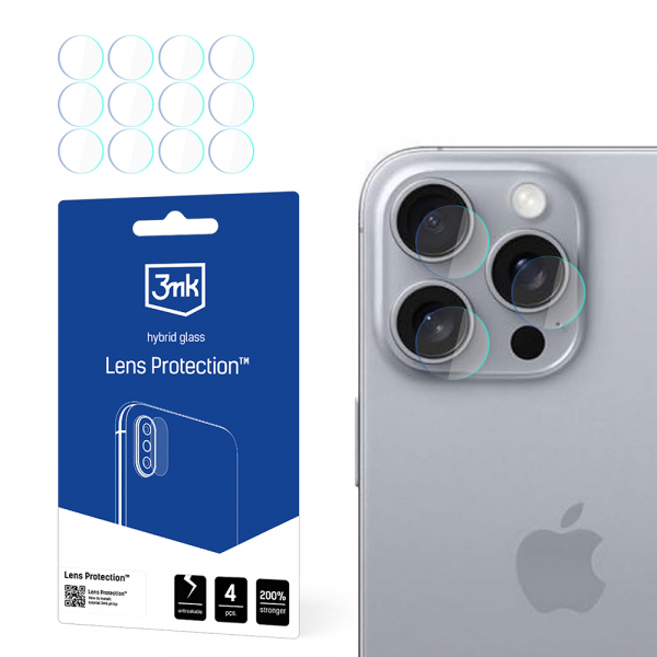 Folie de protectie Camera Spate 3MK Protection pentru Apple iPhone 16 Pro Max, Sticla Flexibila, Set 4 bucati, Transparenta