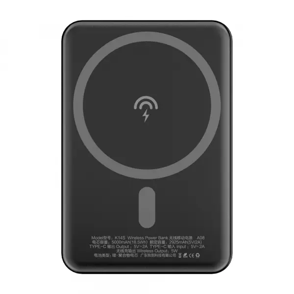 Baterie Externa Wireless Dudao K14S, 5000mAh, 10W, PD + QI, 1 x QI - 1 x USB-C, Neagra