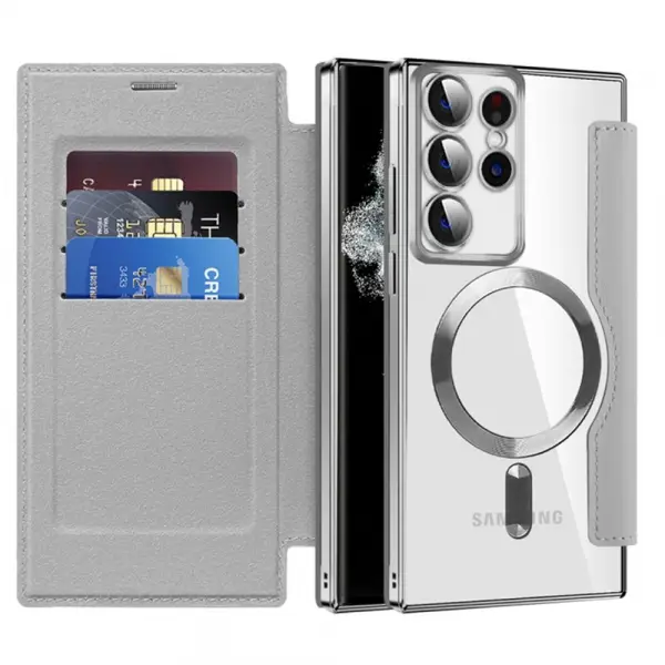 Husa MagSafe pentru Samsung Galaxy S22 Ultra 5G S908, Techsuit, SmartMag Book, Gri