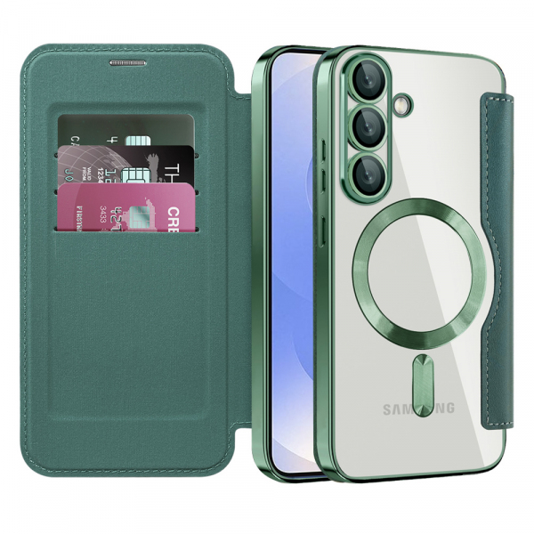 Husa MagSafe pentru Samsung Galaxy S25 S931, Techsuit, SmartMag Book, Verde