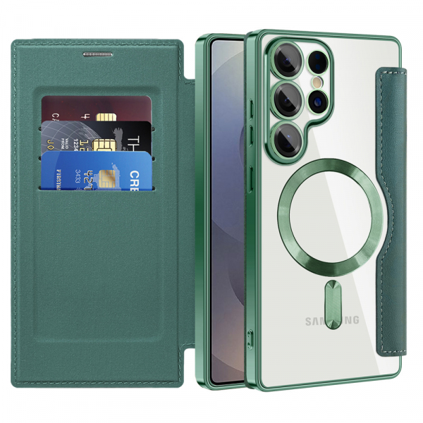 Husa MagSafe pentru Samsung Galaxy S25 Ultra S938, Techsuit, SmartMag Book, Verde