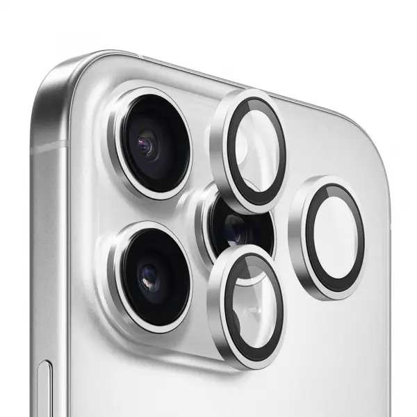 Folie de protectie Camera Spate Blueo Metal Frame pentru Apple iPhone 16 Pro Max / 16 Pro, Sticla Securizata, Argintie