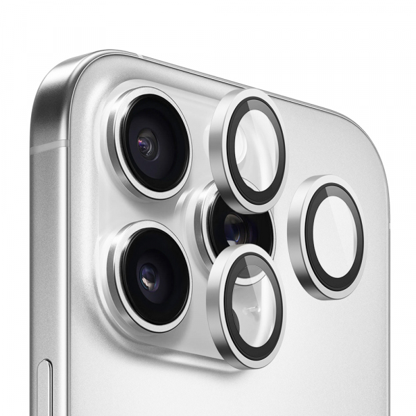 Folie de protectie Camera Spate Blueo Metal Frame pentru Apple iPhone 16 Pro Max / 16 Pro, Sticla Securizata, Argintie