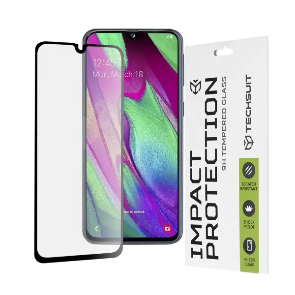 Folie de protectie Ecran Techsuit pentru Samsung Galaxy A40 A405, Sticla Securizata, Full Glue, 111D, Neagra