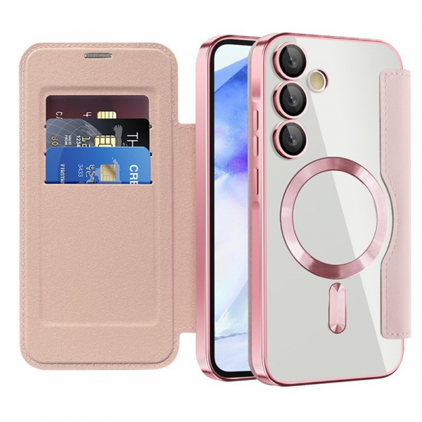 Husa MagSafe pentru Samsung Galaxy A55 5G A556, Techsuit, SmartMag Book, Roz