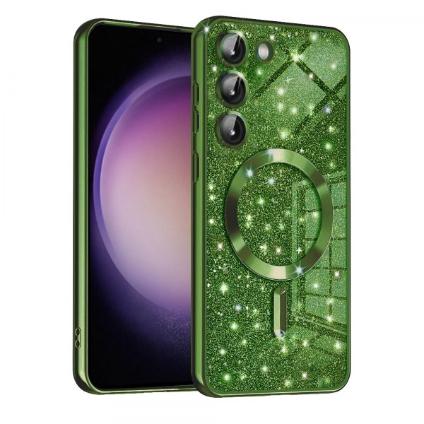 Husa MagSafe pentru Samsung Galaxy S23 S911, Techsuit, Luxury Glitter, Verde Inchis