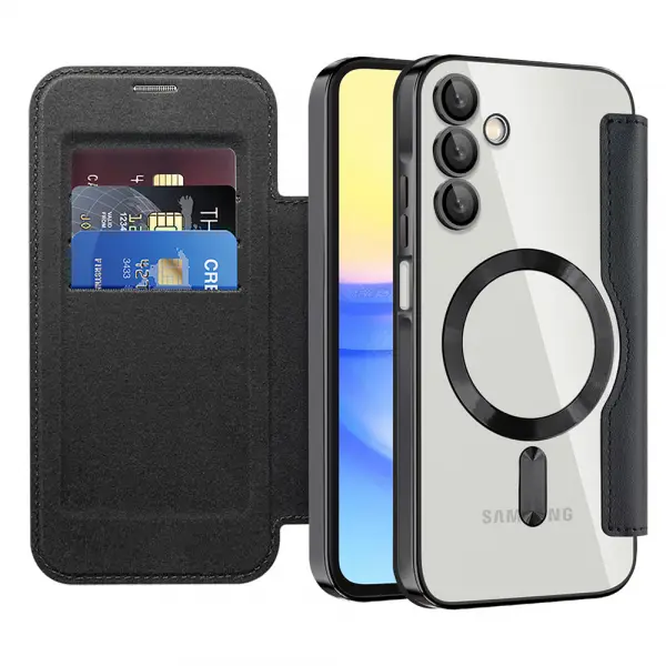 Husa MagSafe pentru Samsung Galaxy A15 5G A156 / A15 A155, Techsuit, SmartMag Book, Neagra