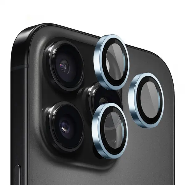 Folie de protectie Camera Spate Blueo Metal Frame pentru Apple iPhone 13 Pro Max / 13 Pro, Sticla Securizata, Bleu
