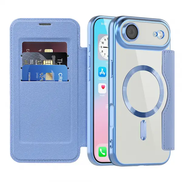 Husa MagSafe pentru Apple iPhone 17 Air, Techsuit, SmartMag Book, Bleu