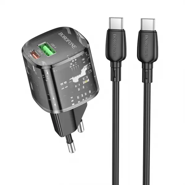 Incarcator Retea Cu Cablu USB-C Borofone BN17 Sunlight, 20W, 3A, 1 x USB-A - 1 x USB-C, Negru
