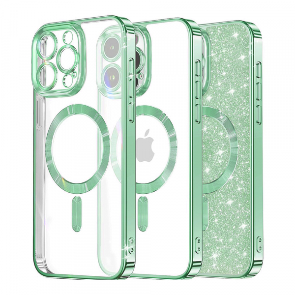 Husa MagSafe pentru Apple iPhone 14 Pro Max, Techsuit, Luxury Glitter, Verde Deschis