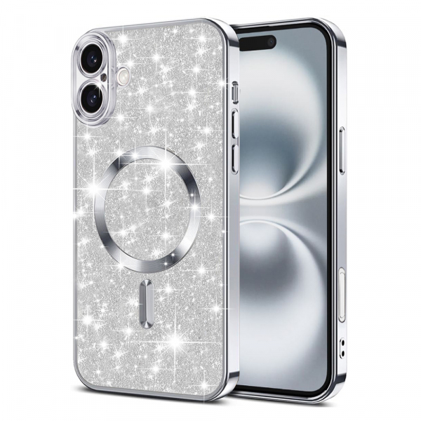 Husa MagSafe pentru Apple iPhone 16 Plus, Techsuit, Luxury Glitter, Argintie