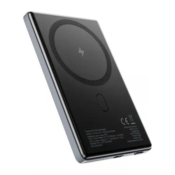 Baterie Externa Wireless Allity. APB-300, 5000mAh, 20W, PD + FQI, 1 x QI - 1 x USB-C, Gri