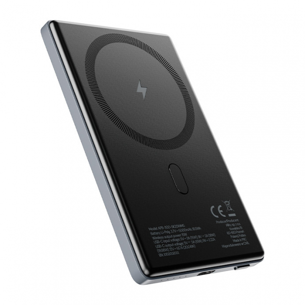 Baterie Externa Wireless Allity. APB-300, 5000mAh, 20W, PD + FQI, 1 x QI - 1 x USB-C, Gri