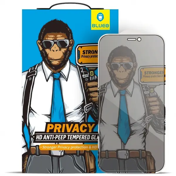 Folie de protectie Ecran Privacy Blueo pentru Apple iPhone 17e / 16e / 14 / 13 Pro, Sticla Securizata, Full Glue, 5D