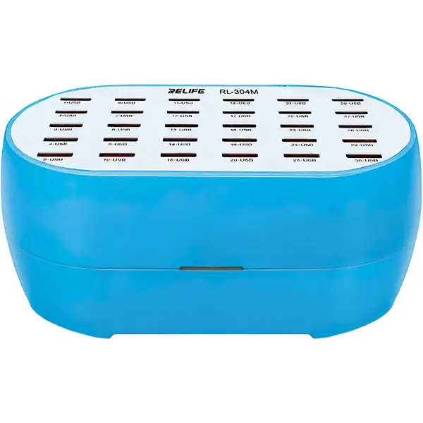 Incarcator Statie Relife RL-304M, 160W, 2.4A, 30 x USB-A, Albastru