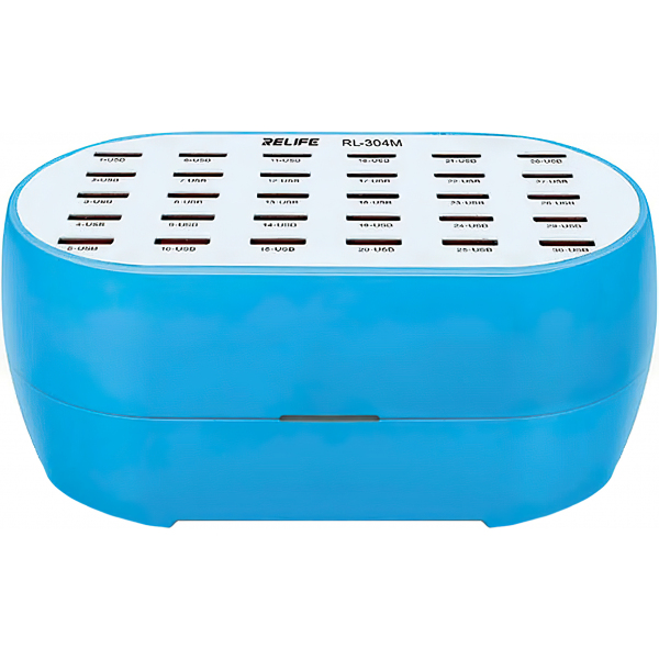 Incarcator Statie Relife RL-304M, 160W, 2.4A, 30 x USB-A, Albastru