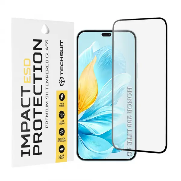 Folie de protectie Ecran Techsuit pentru Honor 200 Lite, Sticla Securizata, Full Glue, Neagra