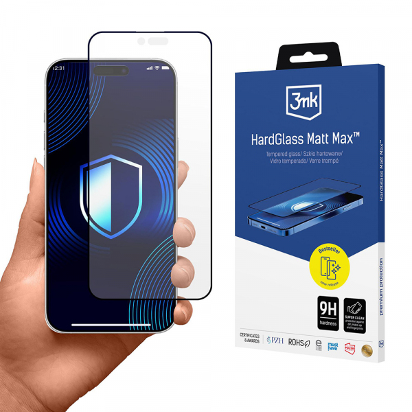 Folie de protectie Ecran Matte 3MK HardGlass Max pentru Apple iPhone 17 Air, Sticla Securizata, Full Glue, Neagra