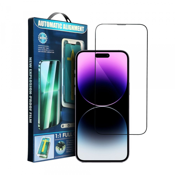 Folie de protectie Ecran OEM Automatic Alignment pentru Apple iPhone 14 Plus / 13 Pro Max, Sticla Securizata, Full Glue, 5D, Neagra