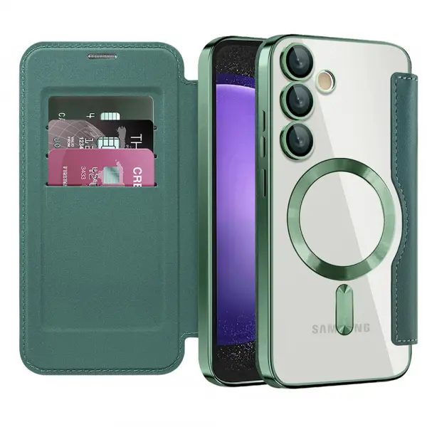 Husa MagSafe pentru Samsung Galaxy S23 FE S711, Techsuit, SmartMag Book, Verde