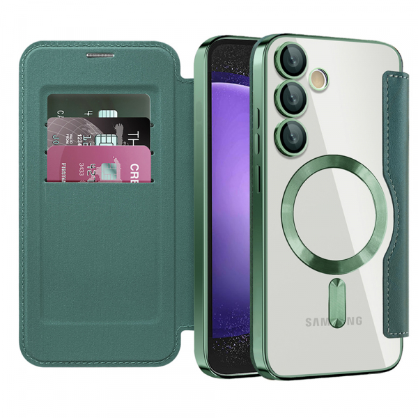 Husa MagSafe pentru Samsung Galaxy S23 FE S711, Techsuit, SmartMag Book, Verde