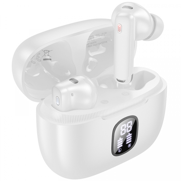 Handsfree Bluetooth Borofone FQ7 Treasure, TWS, ANC, MultiPoint, Alb