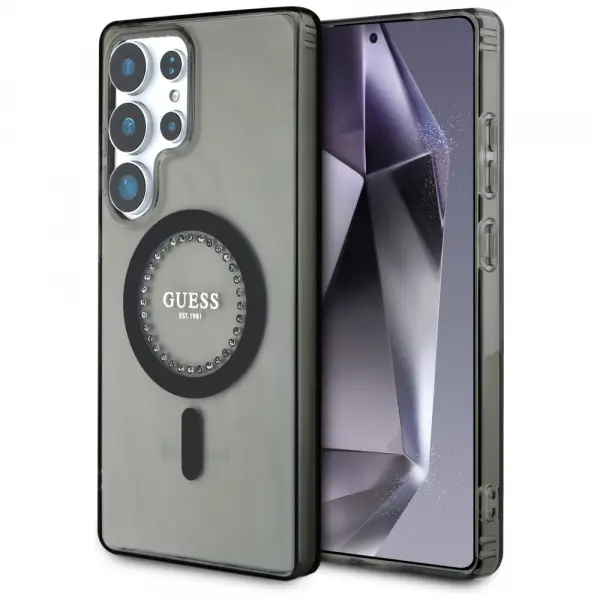 Husa MagSafe pentru Samsung Galaxy S25 Ultra S938, Guess, IML Rhinestone, Neagra
