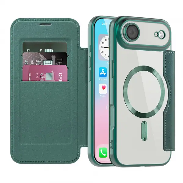 Husa MagSafe pentru Apple iPhone 17 Air, Techsuit, SmartMag Book, Verde