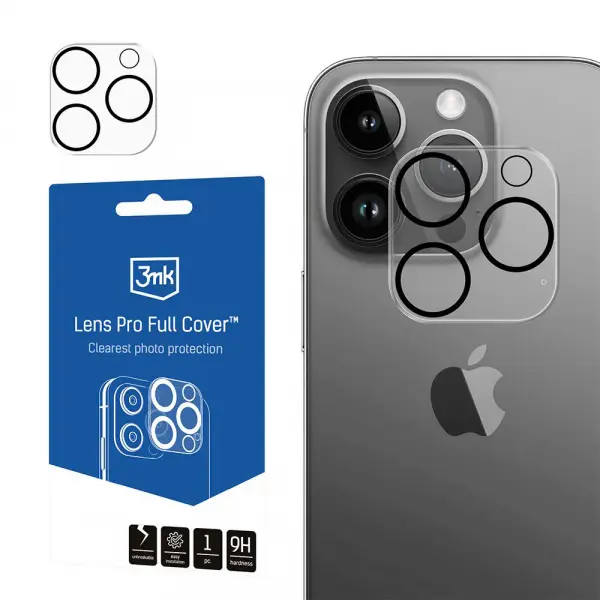 Folie de protectie Camera Spate 3MK Pro Full Cover pentru Apple iPhone 14 Pro, Sticla Securizata, Transparenta