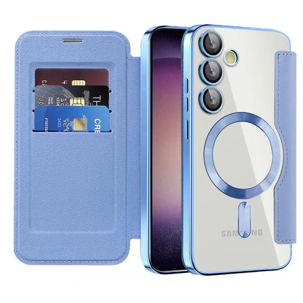 Husa MagSafe pentru Samsung Galaxy S23+ S916, Techsuit, SmartMag Book, Bleu