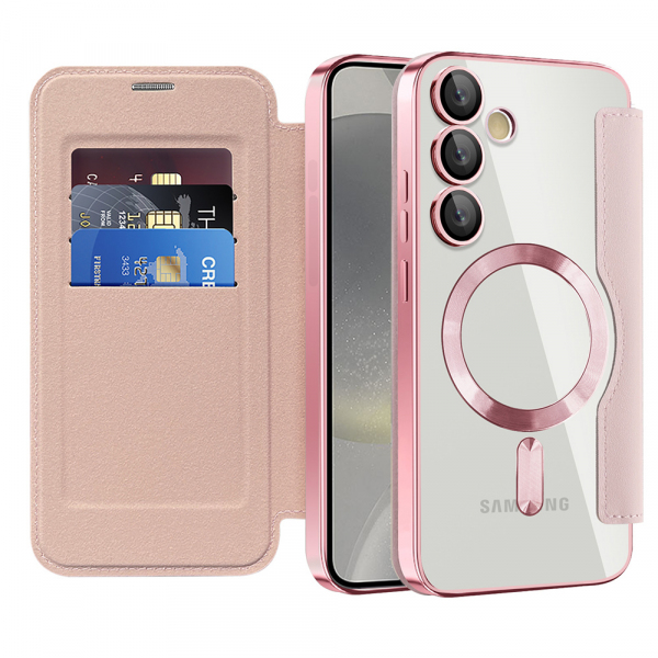 Husa MagSafe pentru Samsung Galaxy S24+ S926, Techsuit, SmartMag Book, Roz